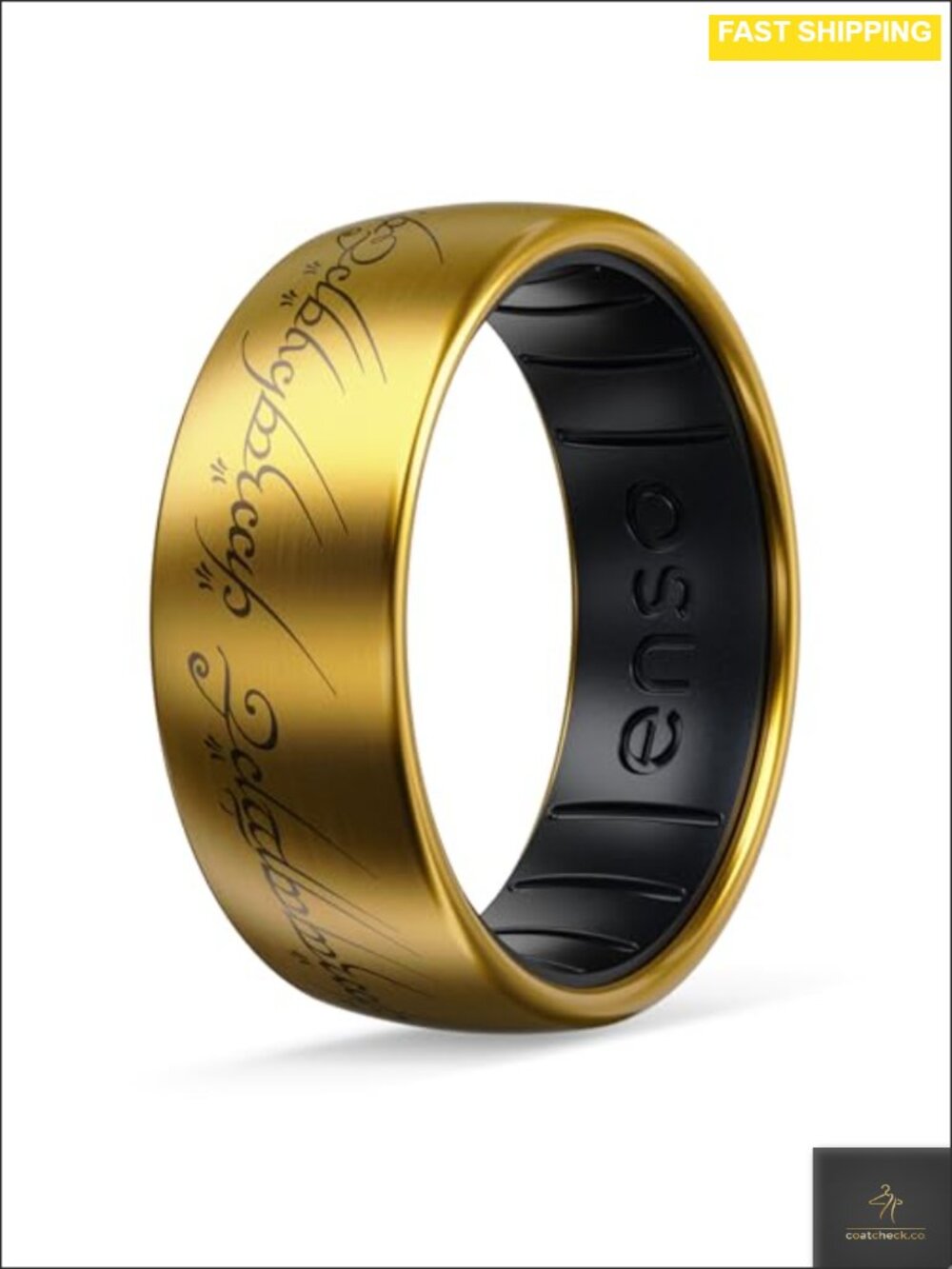 Lord of the Rings Hybrid Ring Brushed Gold Plated Titanium Silicone Band